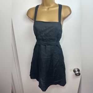 Aulieude Black 100% Linen Chloe Adjustable Crisscross Wrap Around Dress NWT 6